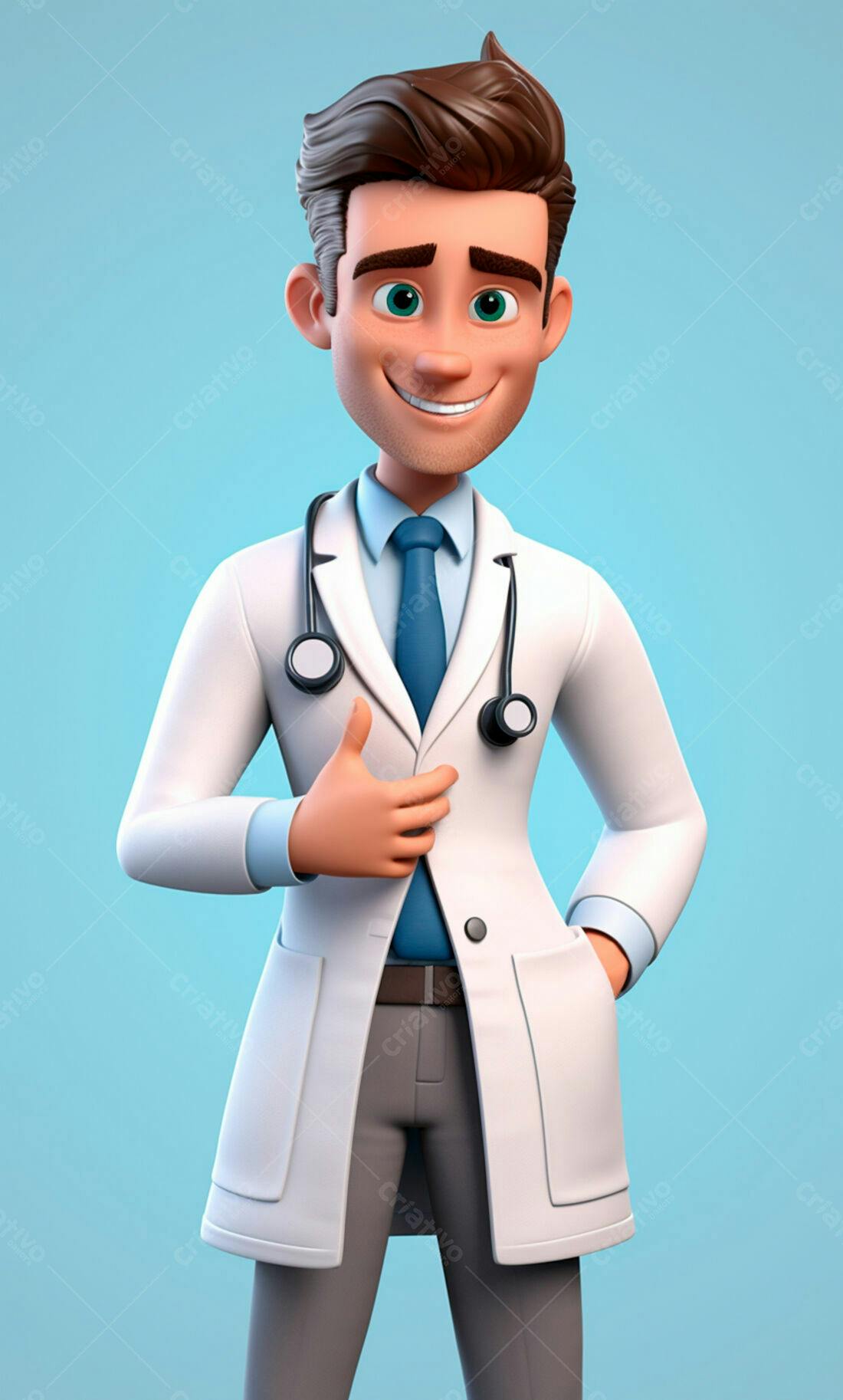 Médico 3D sorrindo com jaleco branco