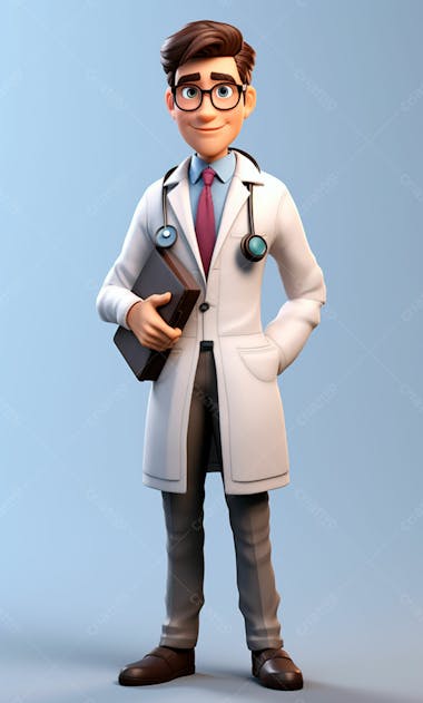 Médico em desenho animado de jaleco modelo 3d 25