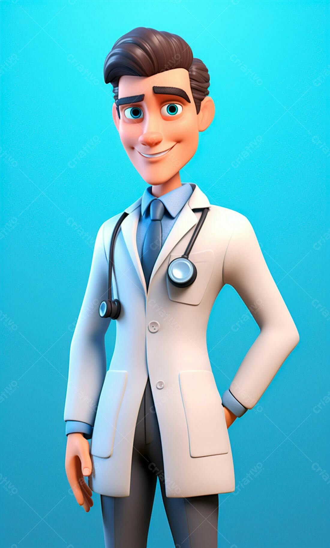 Médico animado sorrindo fundo azul