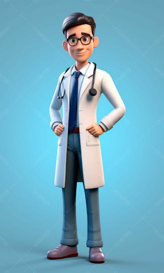 Médico em desenho animado de jaleco modelo 3d 27