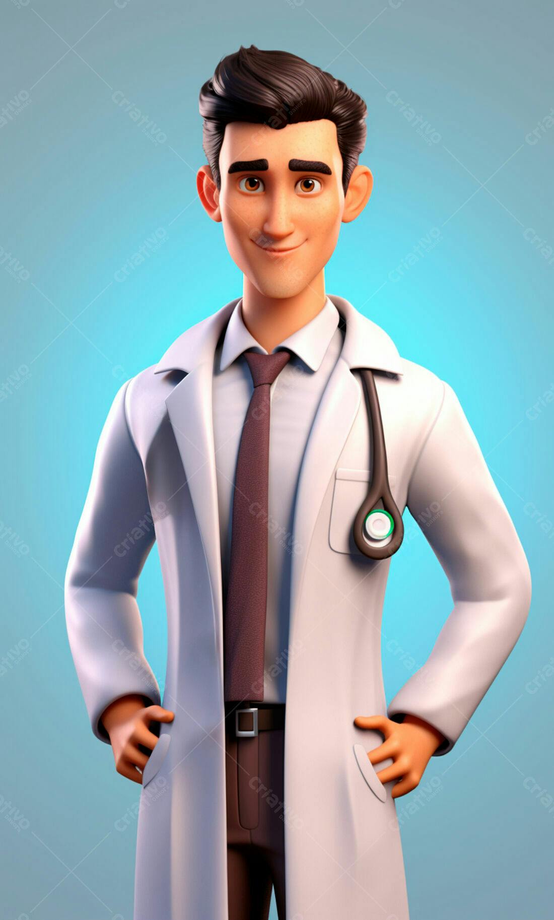 Médico de desenho animado sorridente em fundo azul
