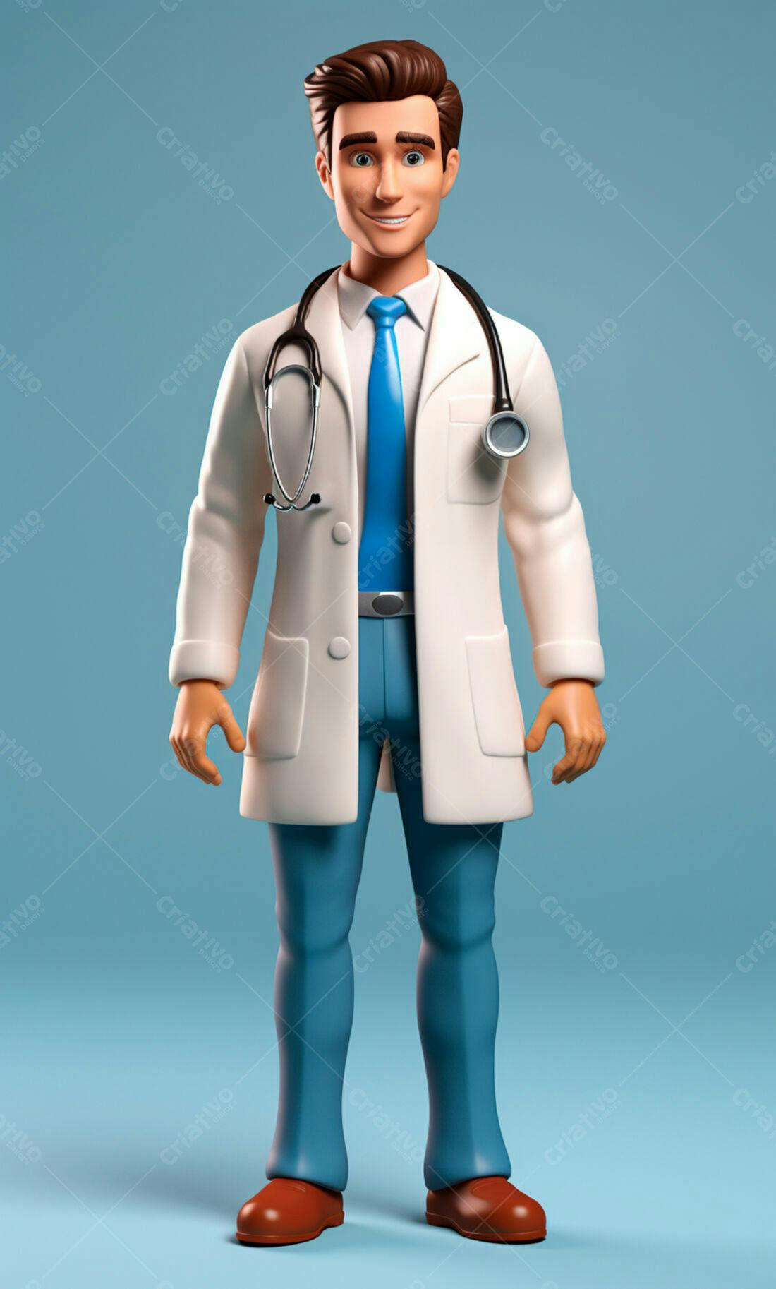Médico 3D sorrindo com estetoscópio