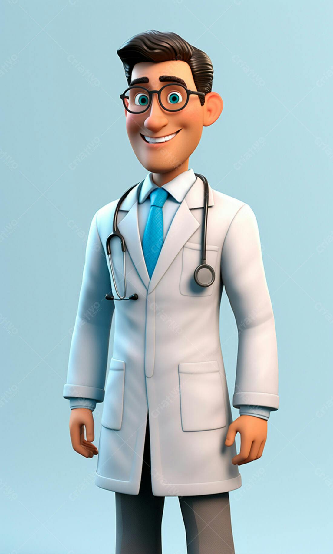 Médico desenho animado alegre jaleco branco