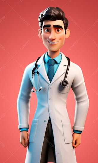 Médico em desenho animado de jaleco modelo 3d 34