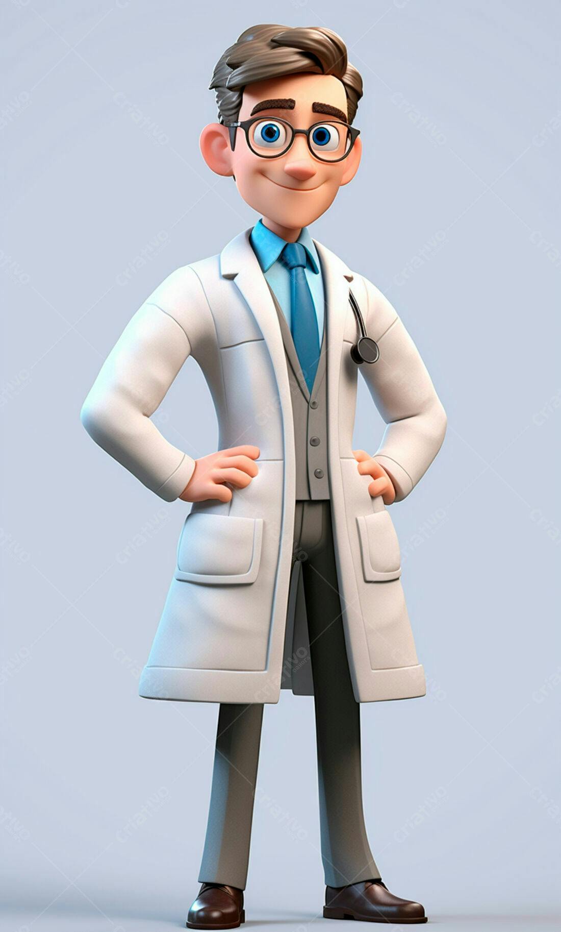 Médico Desenho Animado Sorrindo Jaleco Branco