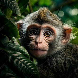 Um close de um macaco curioso na floresta 1