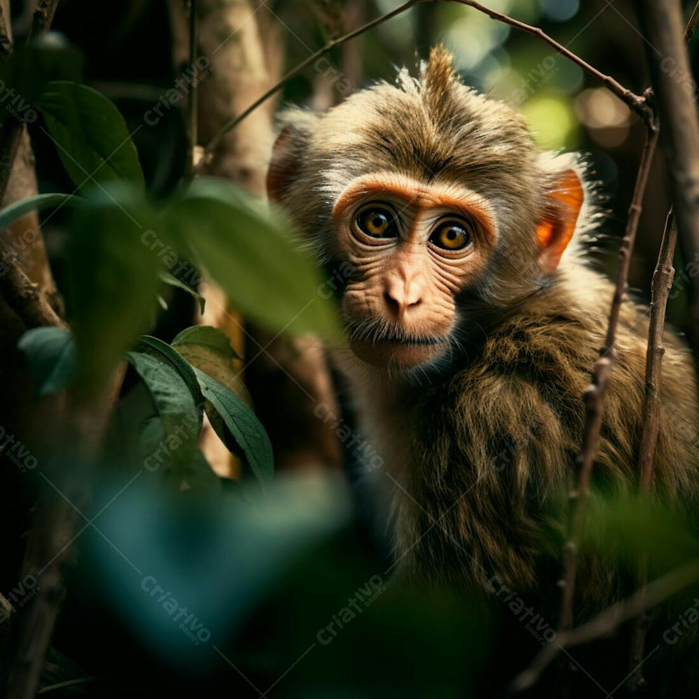 Um Close De Um Macaco Curioso Na Floresta 3