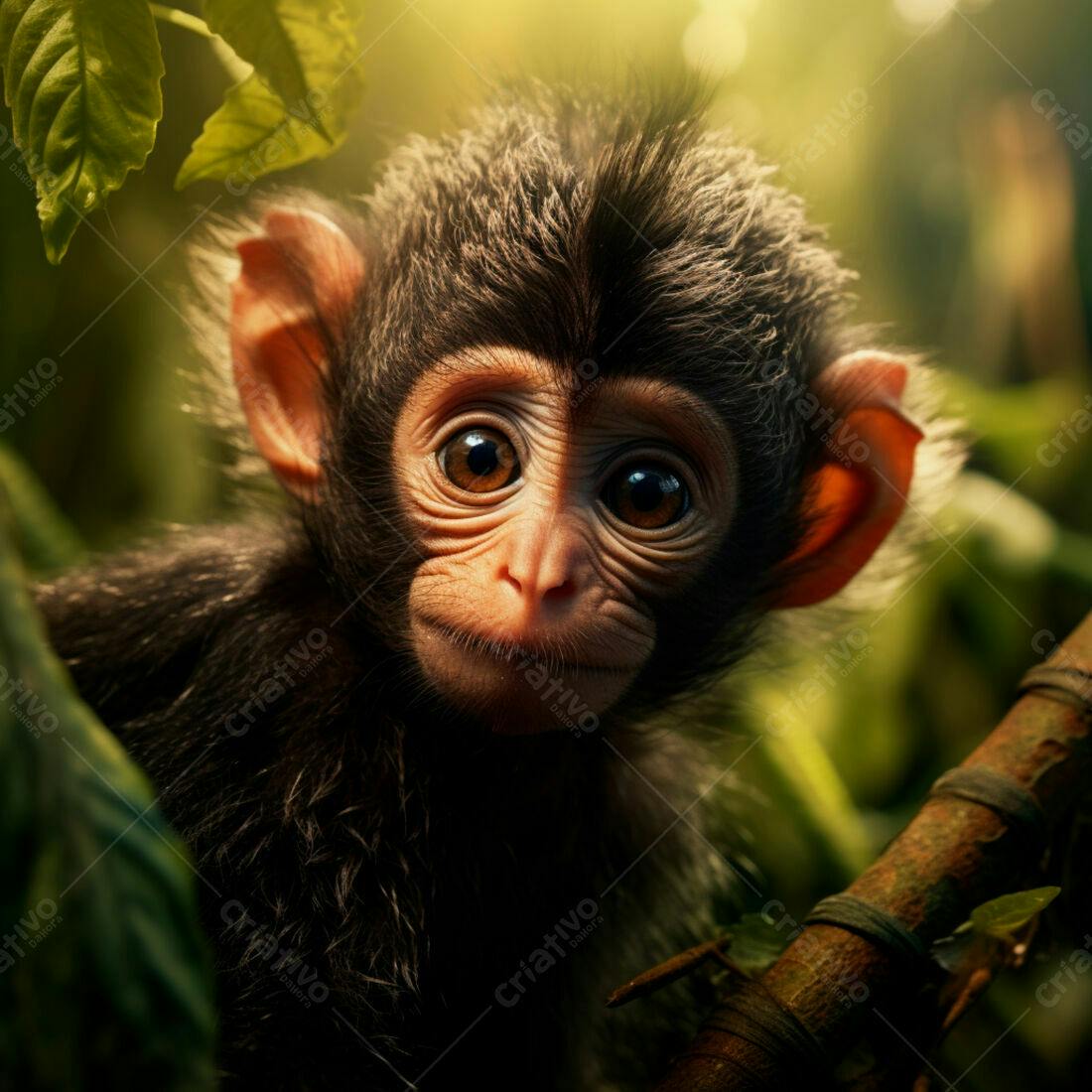 Macaquinho bebê em floresta tropical