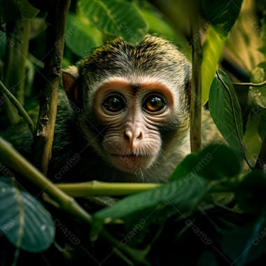 Um close de um macaco curioso na floresta 9