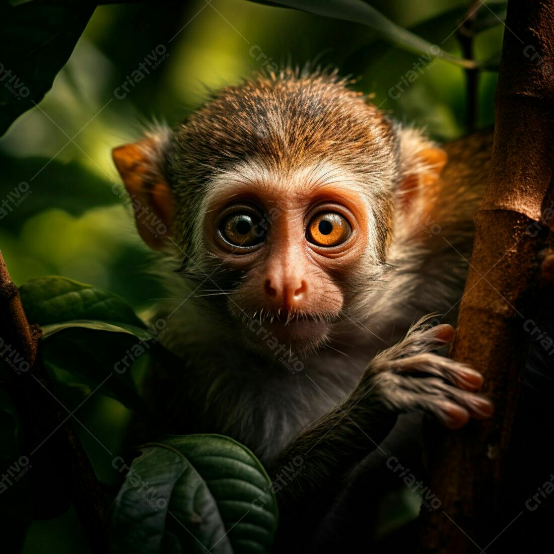 Macaquinho curioso em floresta tropical