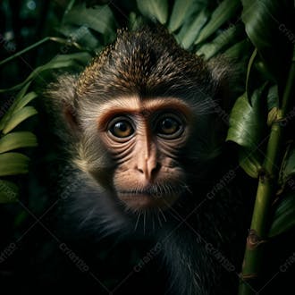 Um close de um macaco curioso na floresta 13