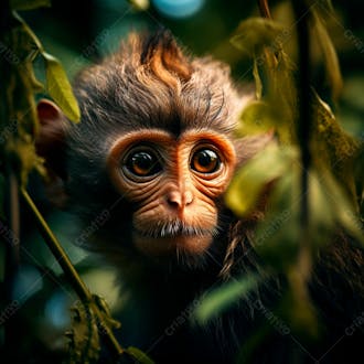 Um close de um macaco curioso na floresta 15