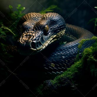 Close da cabeça de uma cobra gigante na floresta 2