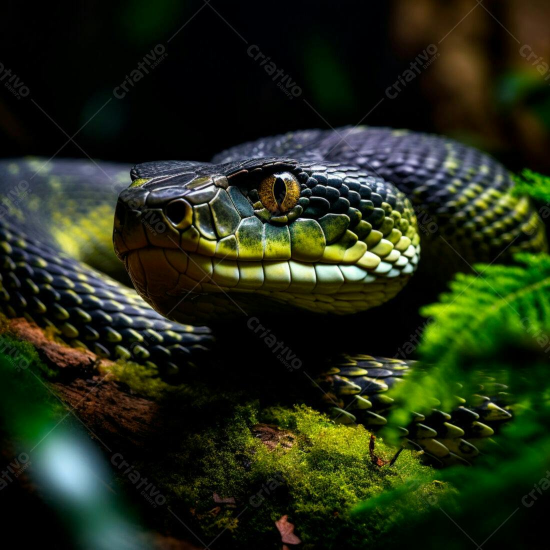 Cobra Verde e Preta em Ambiente Tropical