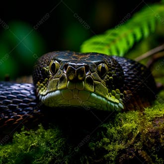 Close da cabeça de uma cobra gigante na floresta 3