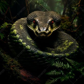 Close da cabeça de uma cobra gigante na floresta 5