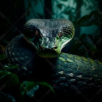 Close da cabeça de uma cobra gigante na floresta 8