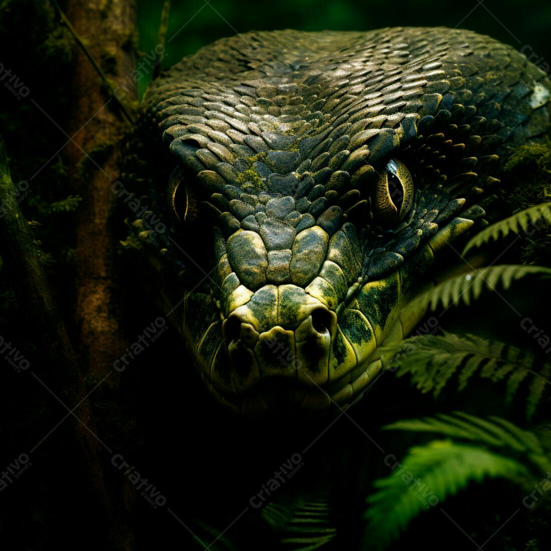 Cobra Verde Escondida na Floresta