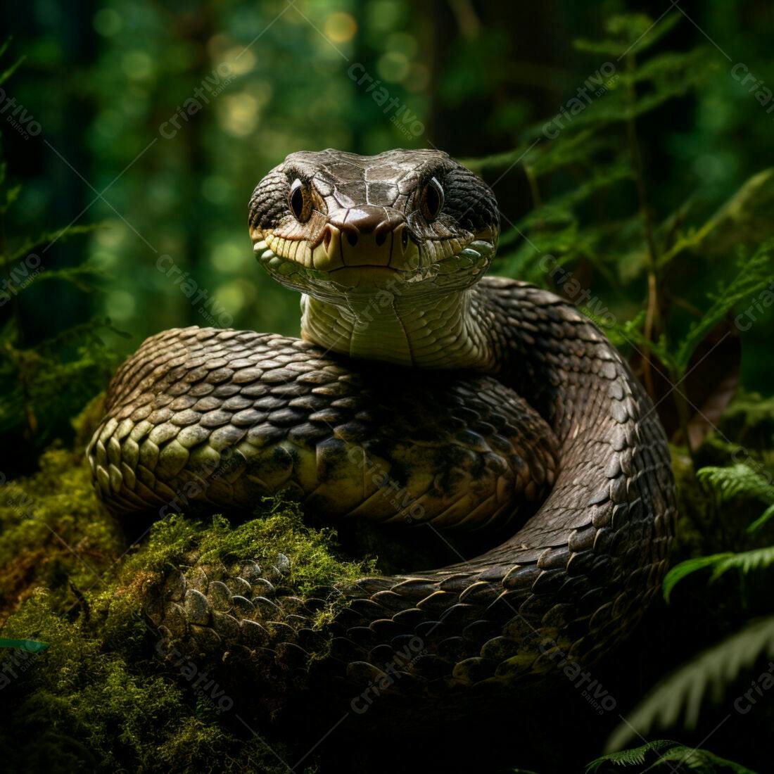 Cobra escura em floresta tropical
