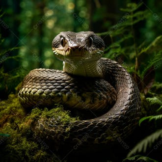 Close da cabeça de uma cobra gigante na floresta 14