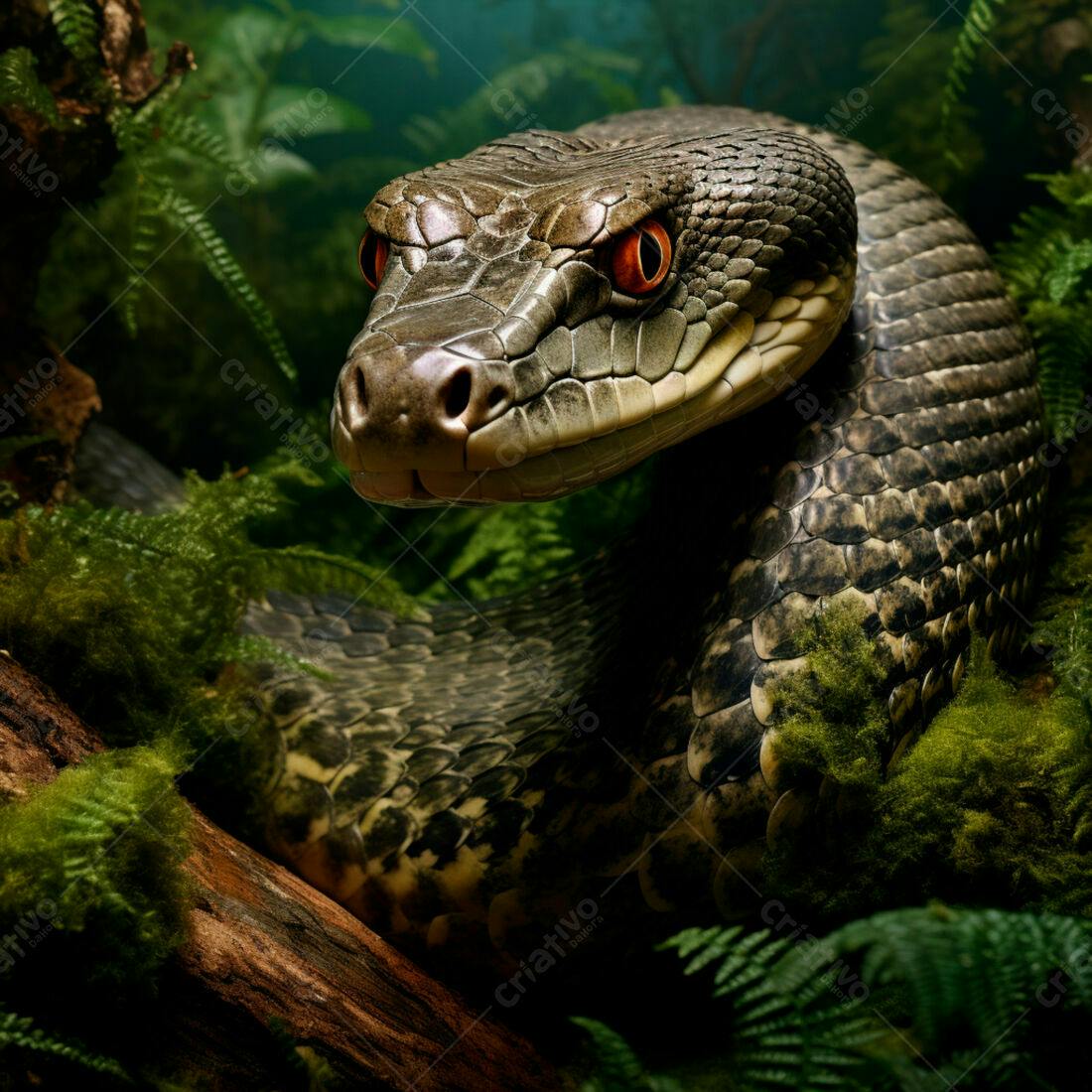 Cobra marrom em ambiente tropical