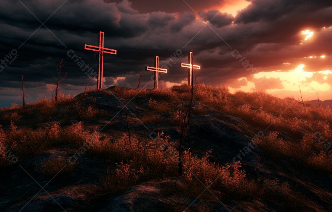 Três cruzes ao pôr do sol