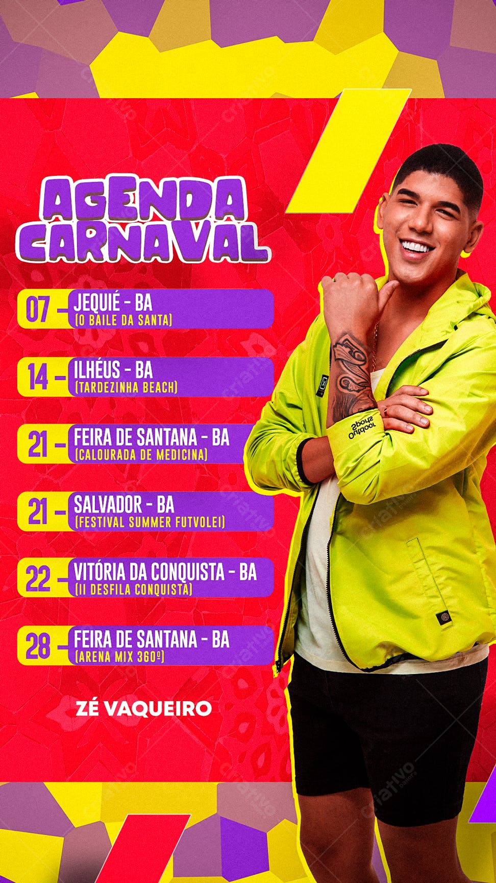 Flyer Agenda Carnaval Zé Vaqueiro PSD Editável
