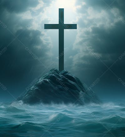 Imagem De Uma Cruz Em Uma Rocha No Mar 1