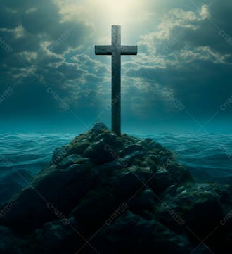 Imagem de uma cruz em uma rocha no mar 3