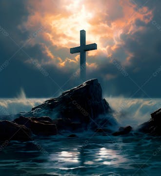 Imagem de uma cruz em uma rocha no mar 6