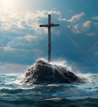 Imagem de uma cruz em uma rocha no mar 7