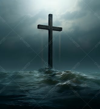 Imagem de uma cruz em uma rocha no mar 11