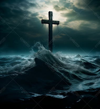 Imagem de uma cruz em uma rocha no mar 12