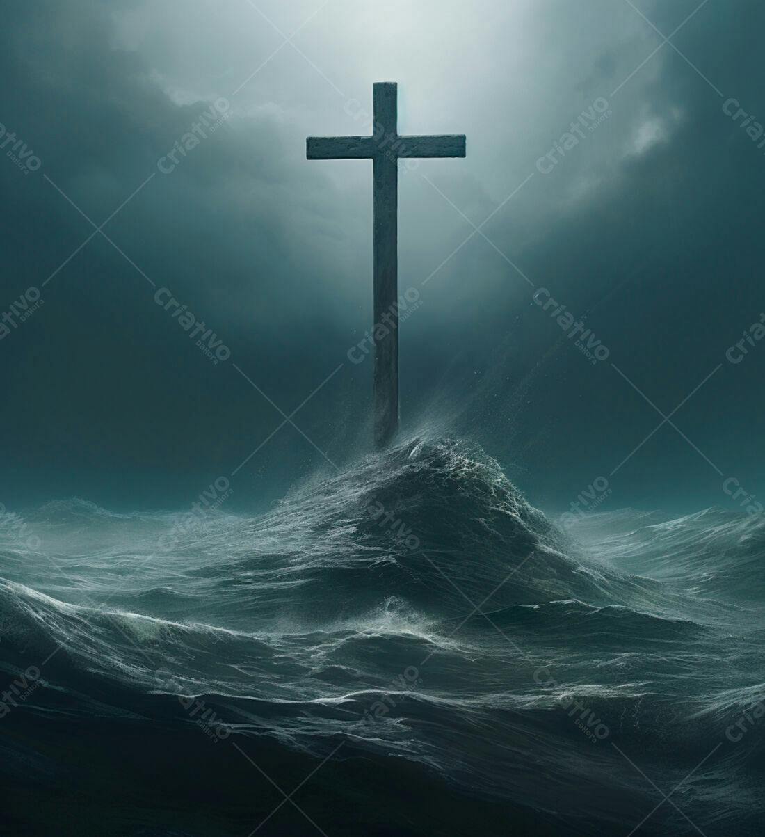 Cruz em mar tempestuoso