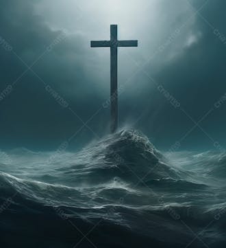 Imagem de uma cruz em uma rocha no mar 14