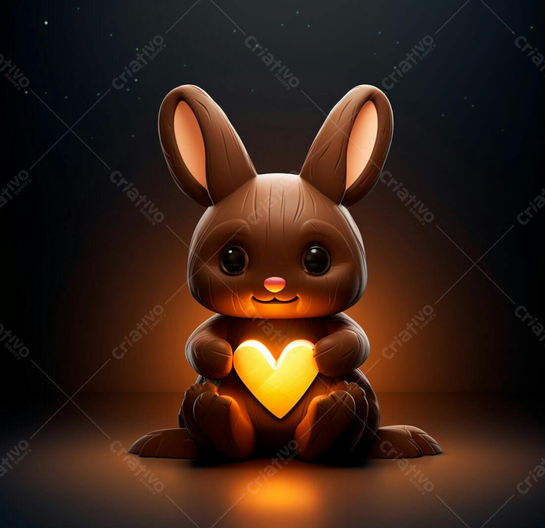 Coelho de chocolate com coração luminoso