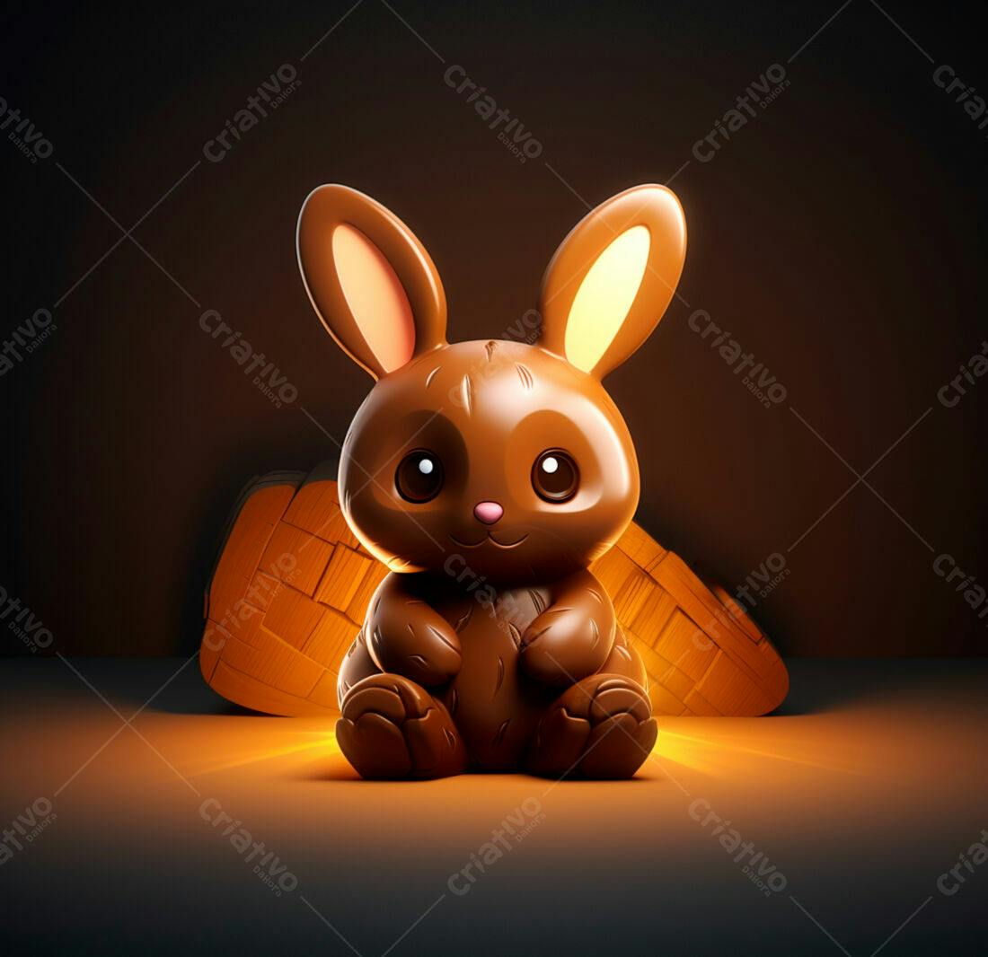 Coelho de chocolate sentado em cesta