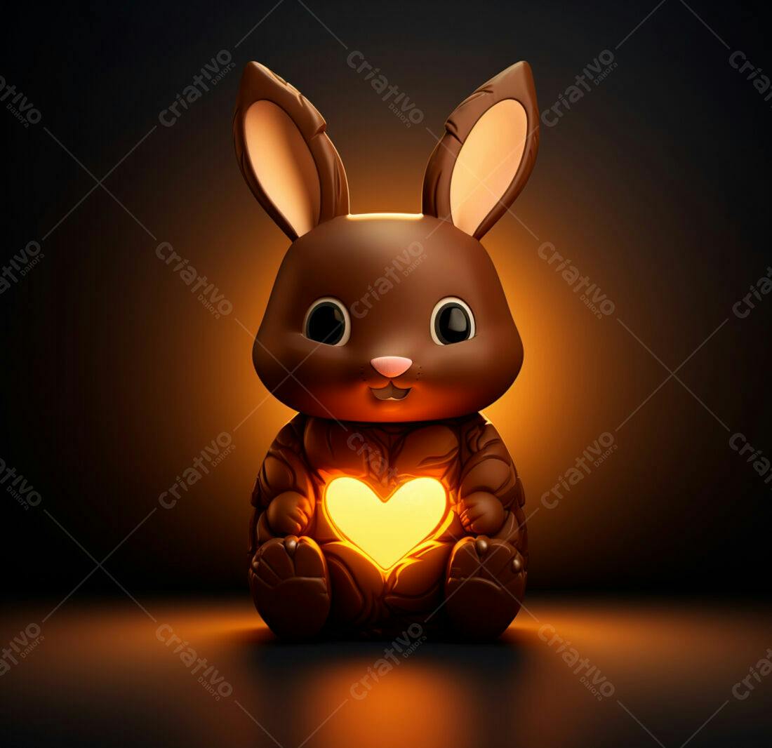 Coelho de chocolate com coração luminoso