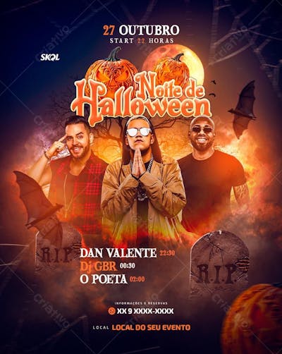 Social Media Flyer Feed Noite De Halloween