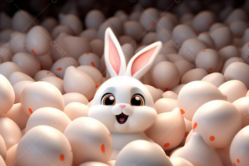 Um coelho cercado por muitos ovos de páscoa brilhantes 10