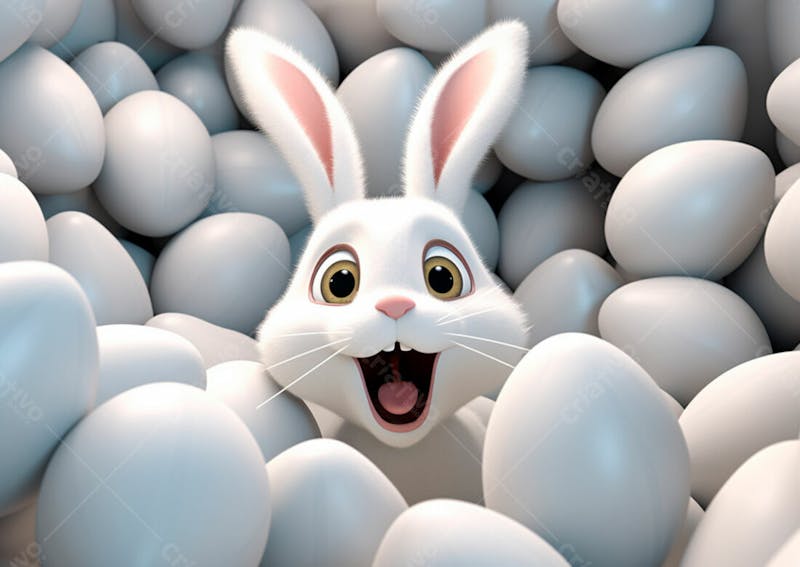 Um coelho cercado por muitos ovos de páscoa brilhantes 11