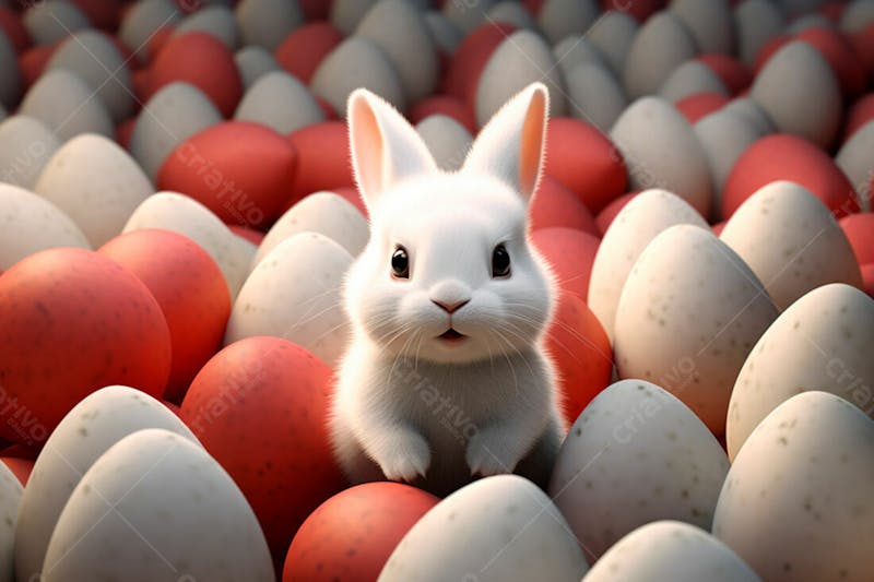 Um coelho cercado por muitos ovos de páscoa brilhantes 12