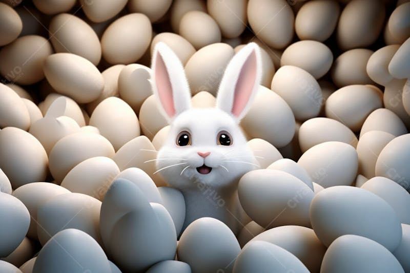 Um coelho cercado por muitos ovos de páscoa brilhantes 14