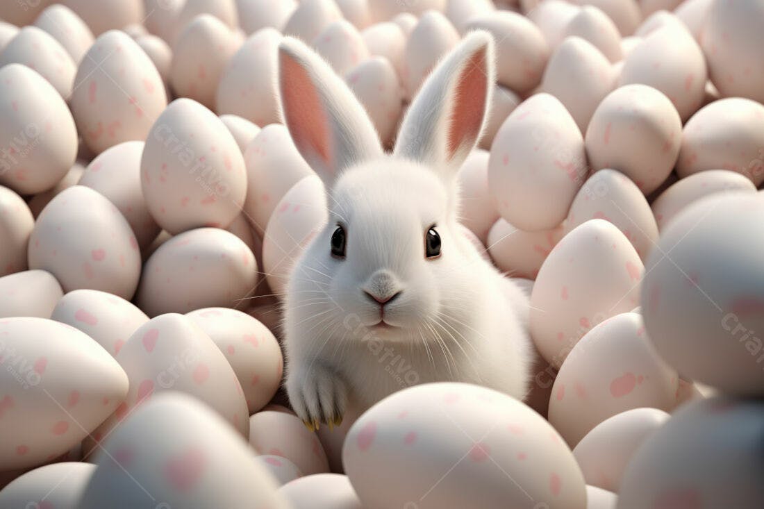Coelhinho branco entre ovos de Páscoa