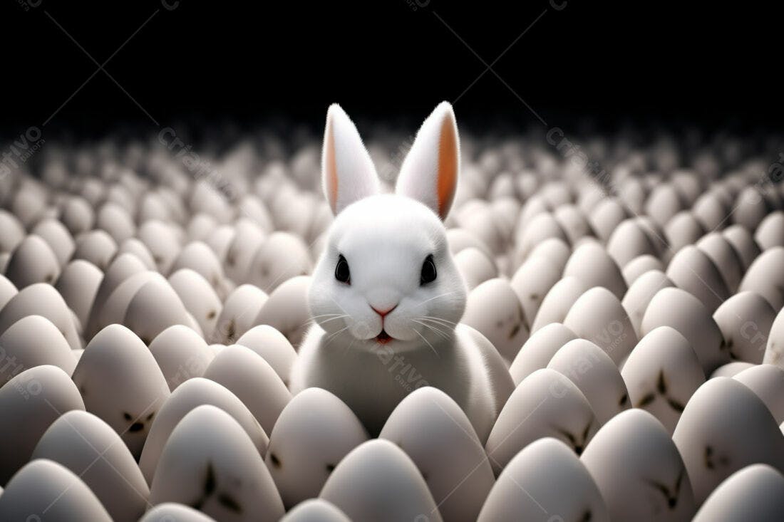 Coelhinho branco entre ovos de páscoa