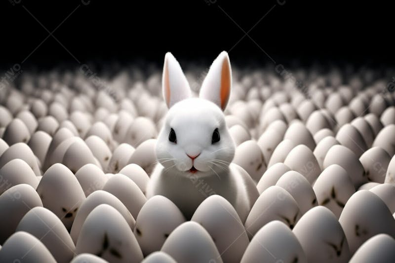 Um coelho cercado por muitos ovos de páscoa brilhantes 18