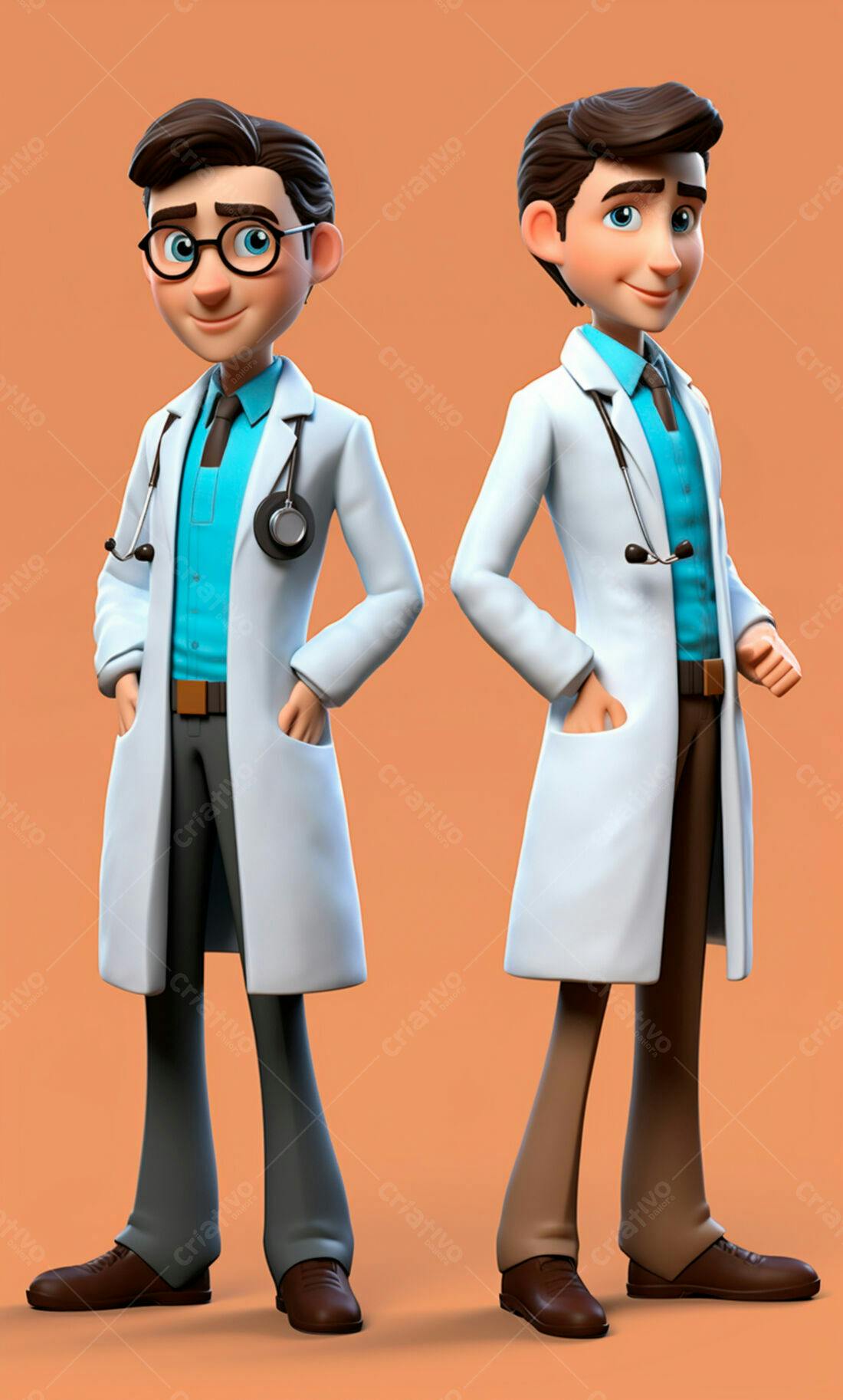 Dois médicos animados em fundo laranja