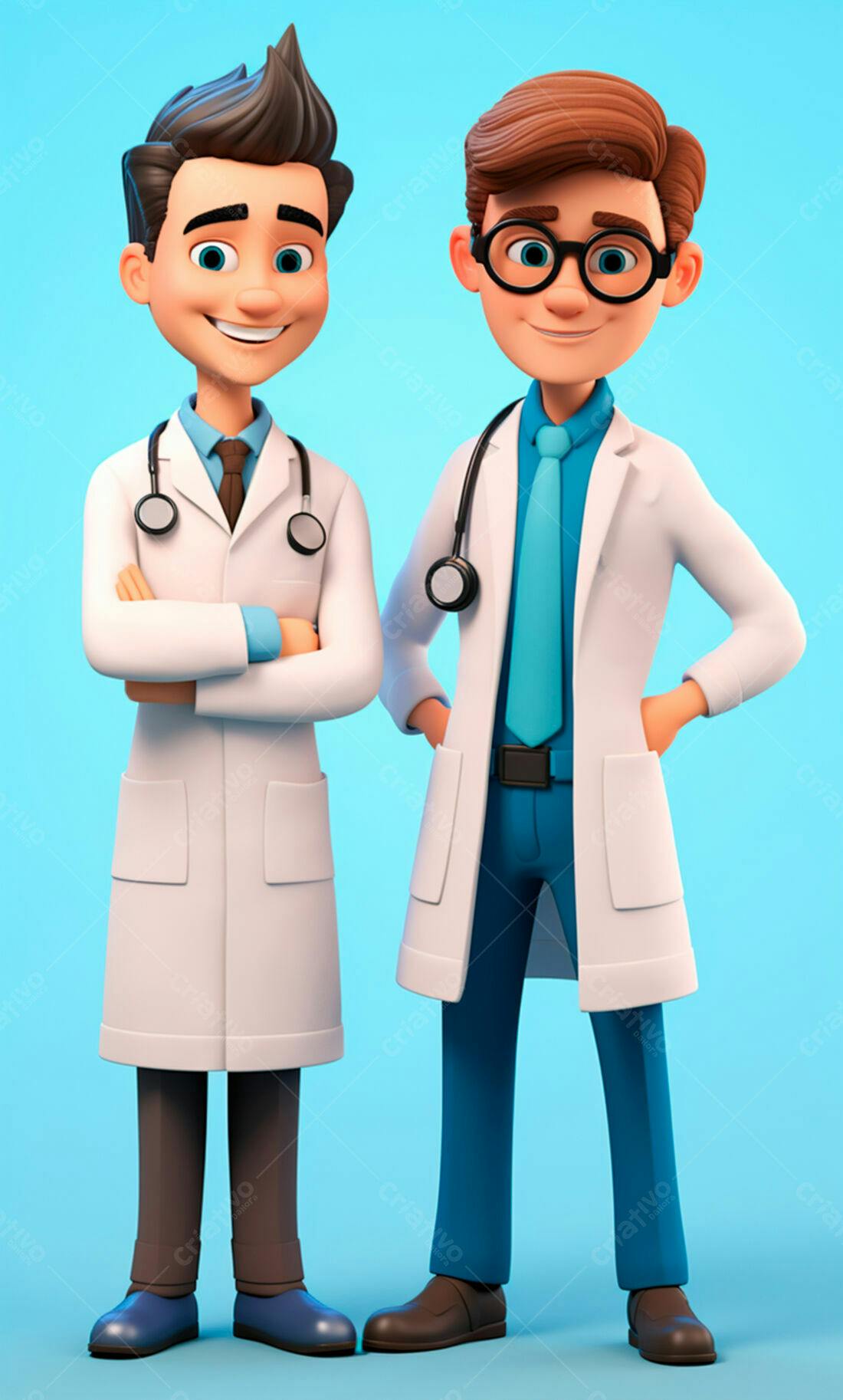 Dois Médicos Desenho Animado Sorrindo