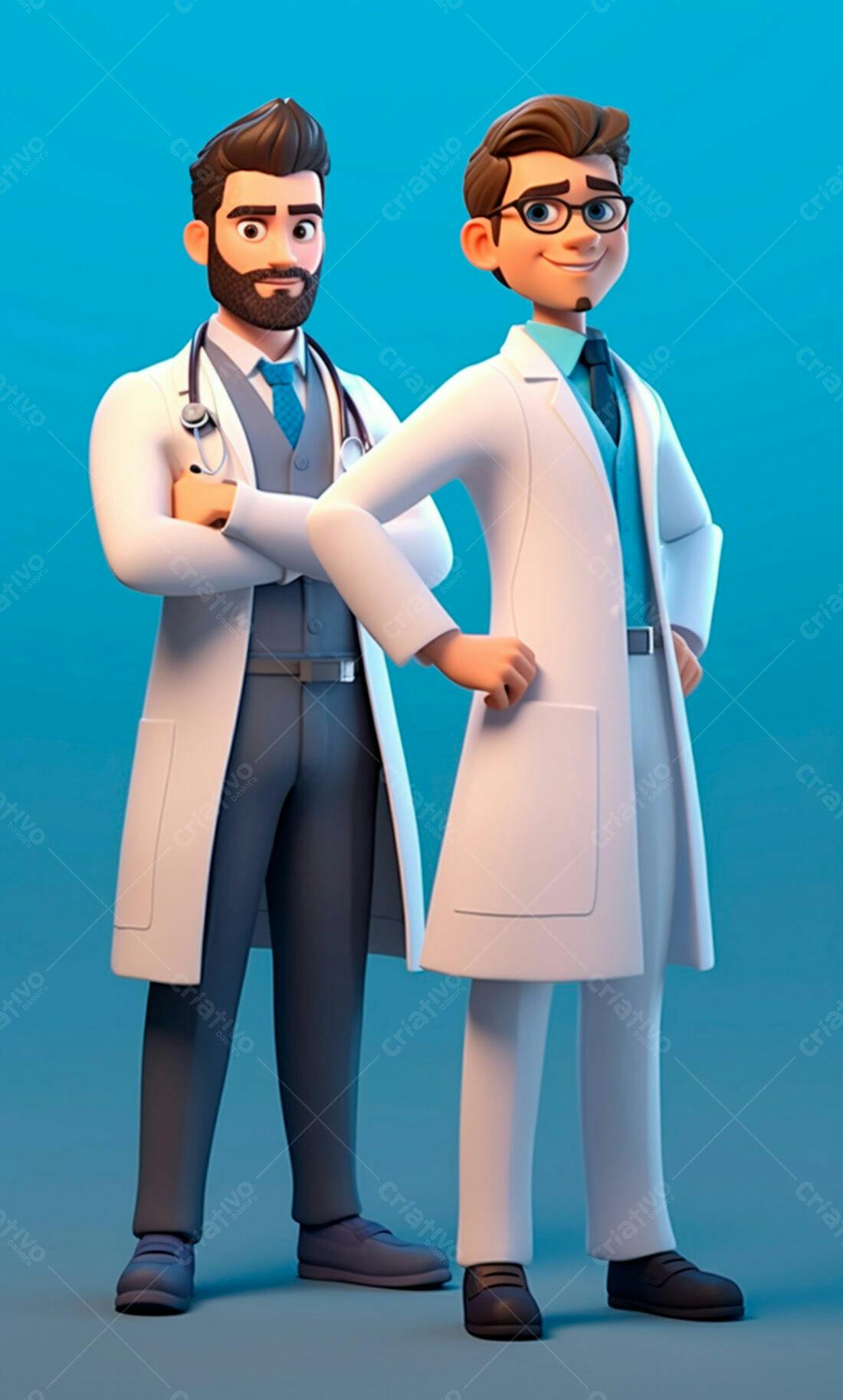 Dois médicos animados fundo azul