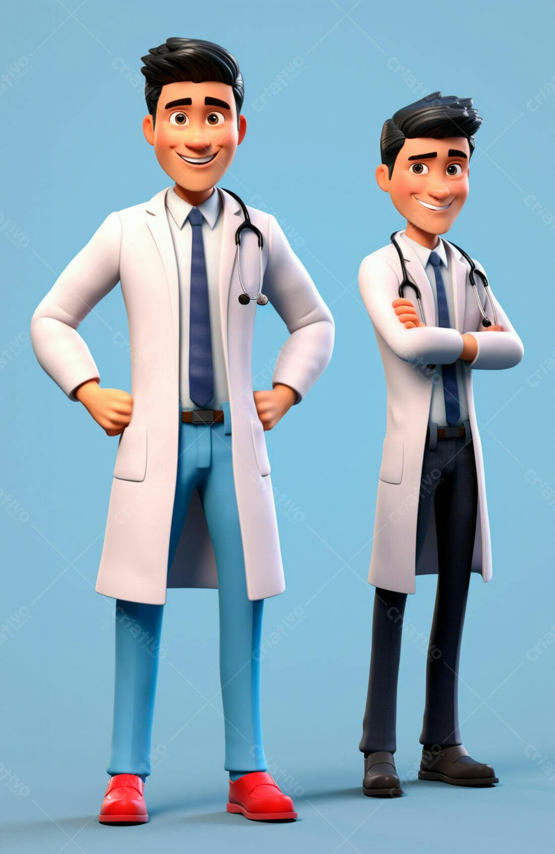 Médicos animados em poses diferentes